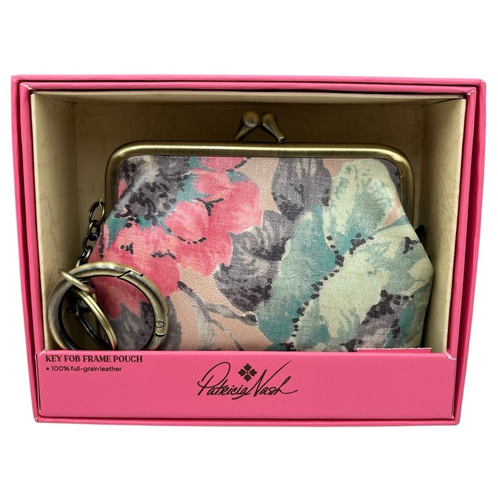 Patricia Nash Womens Grain Leather Coin Purse Kiss Lock Floral Print in Gift Box